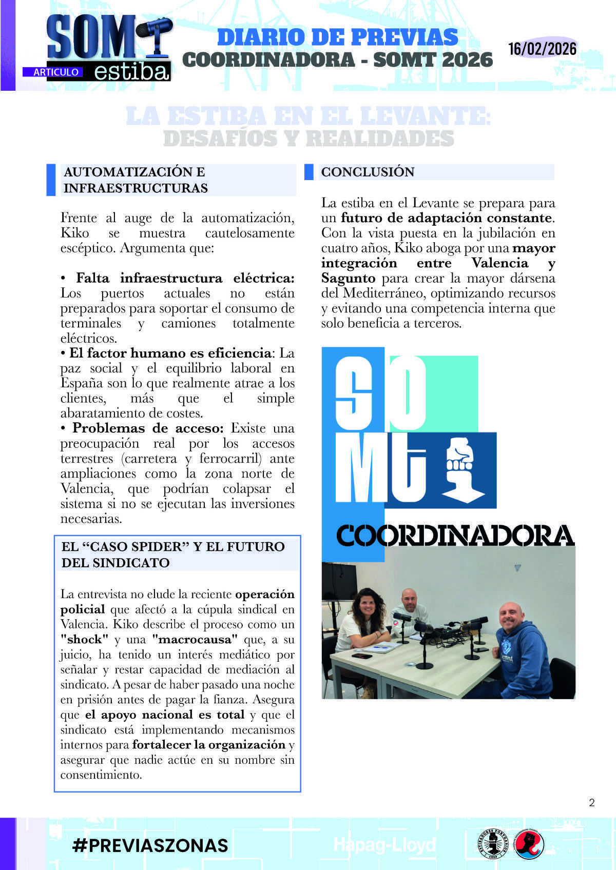 11.- Previas: Atención al Afiliado y La estiba en el Levante