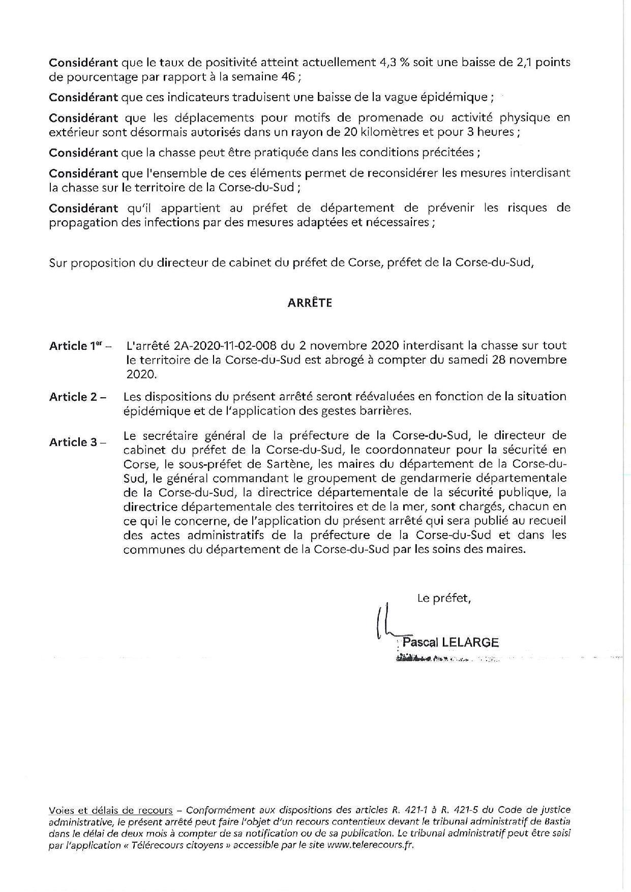 Arrêté préfectoral n° 2A-2020-11-25-012