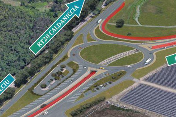 Circulation sur une voie au niveau du giratoire de la Gravona Circulation sur une voie au niveau du giratoire de la Gravona