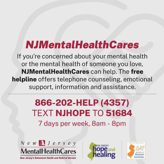 NJ Mental Health Cares - 866-202-HELP (4357)