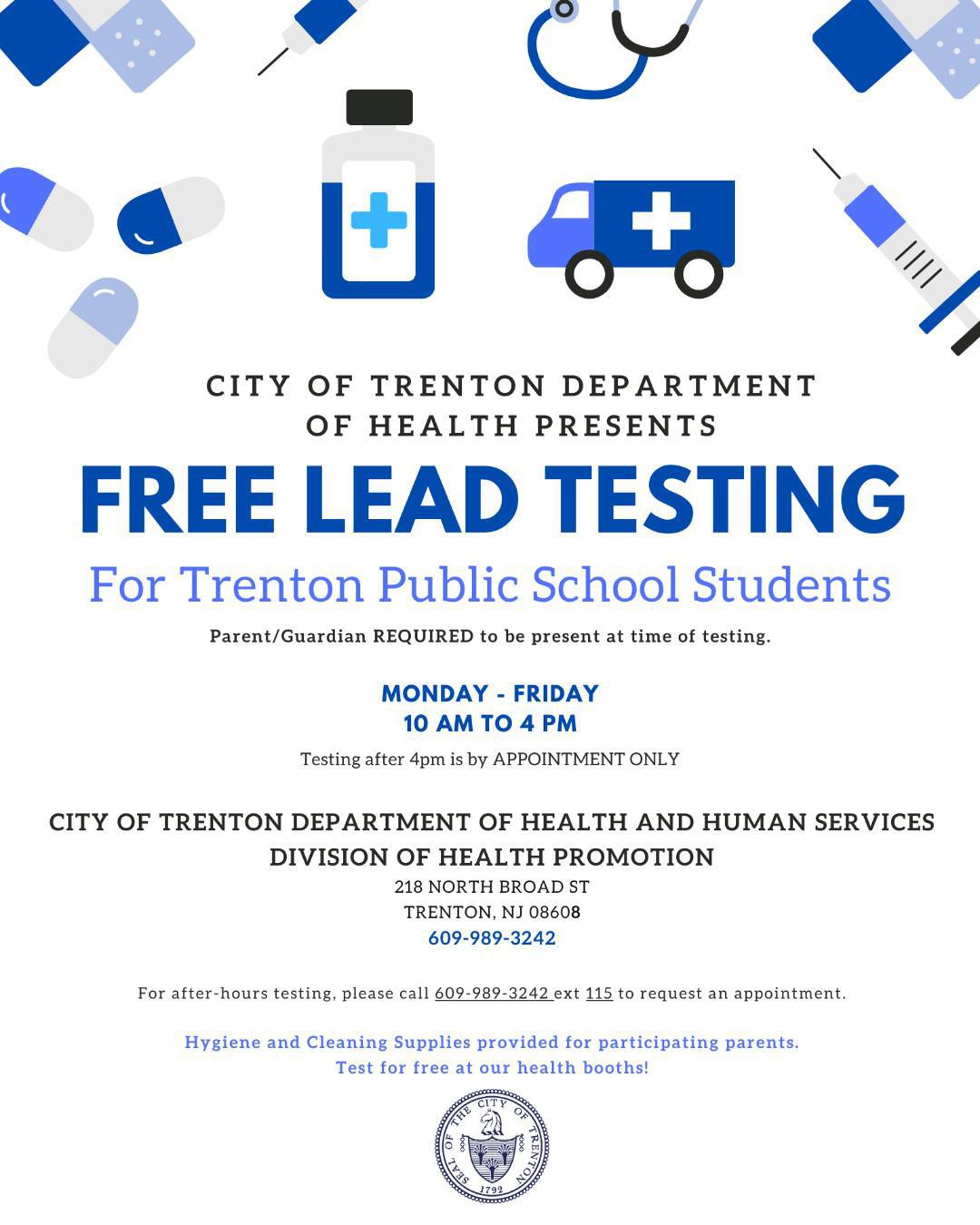 Free lead testing at 218 North Broad Street for Trenton Public School