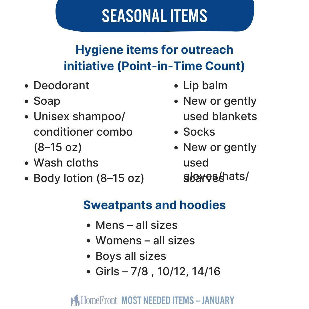HomeFront is in need of some important items! Any contribution is appreciated HomeFront is in need of some important items! Any contribution is appreciated