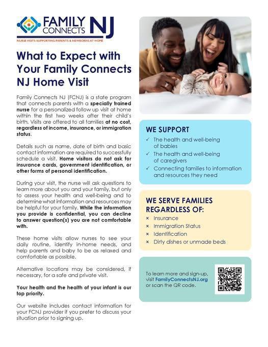 Family Connects NJ - get a FREE visit from a nurse within two weeks after giving birth Family Connects NJ - get a FREE visit from a nurse within two weeks after giving birth