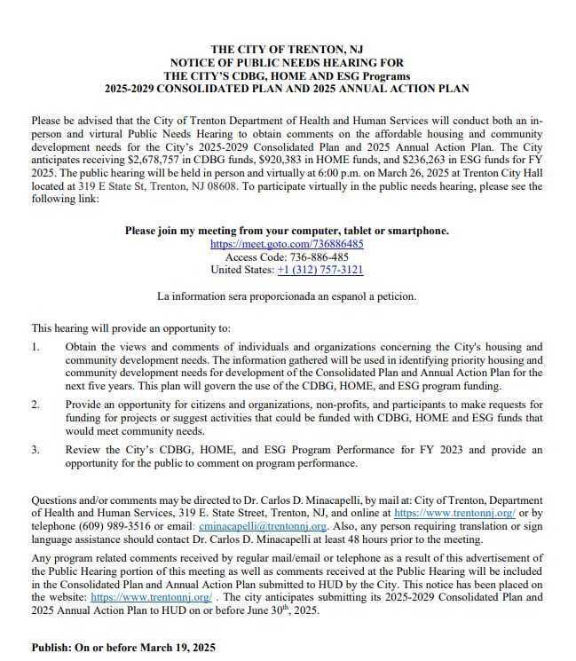 Trenton CDBG, HOME and ESG Programs