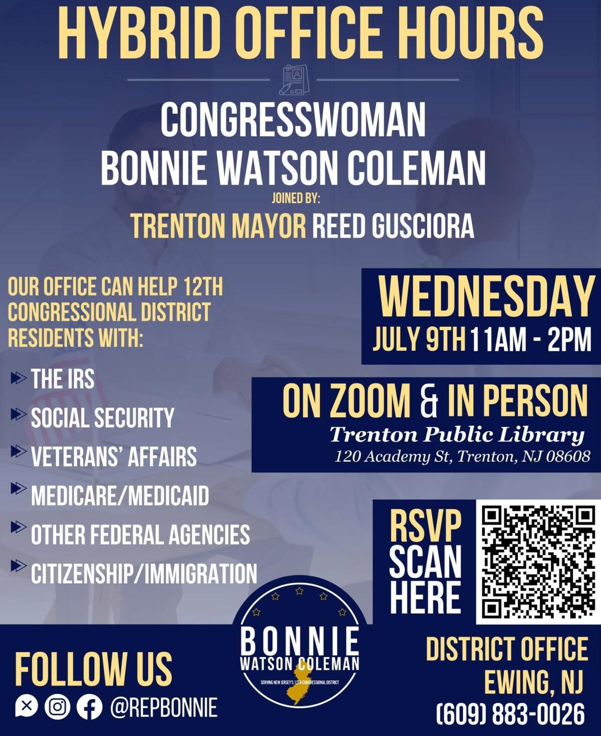 Trenton Hybrid Office Hours on Wednesday, July 9, 2025