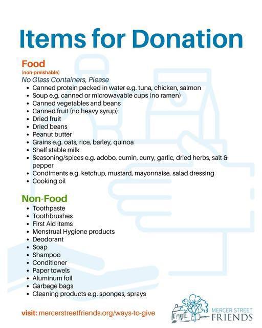  Donate food to Mercer Street Friends