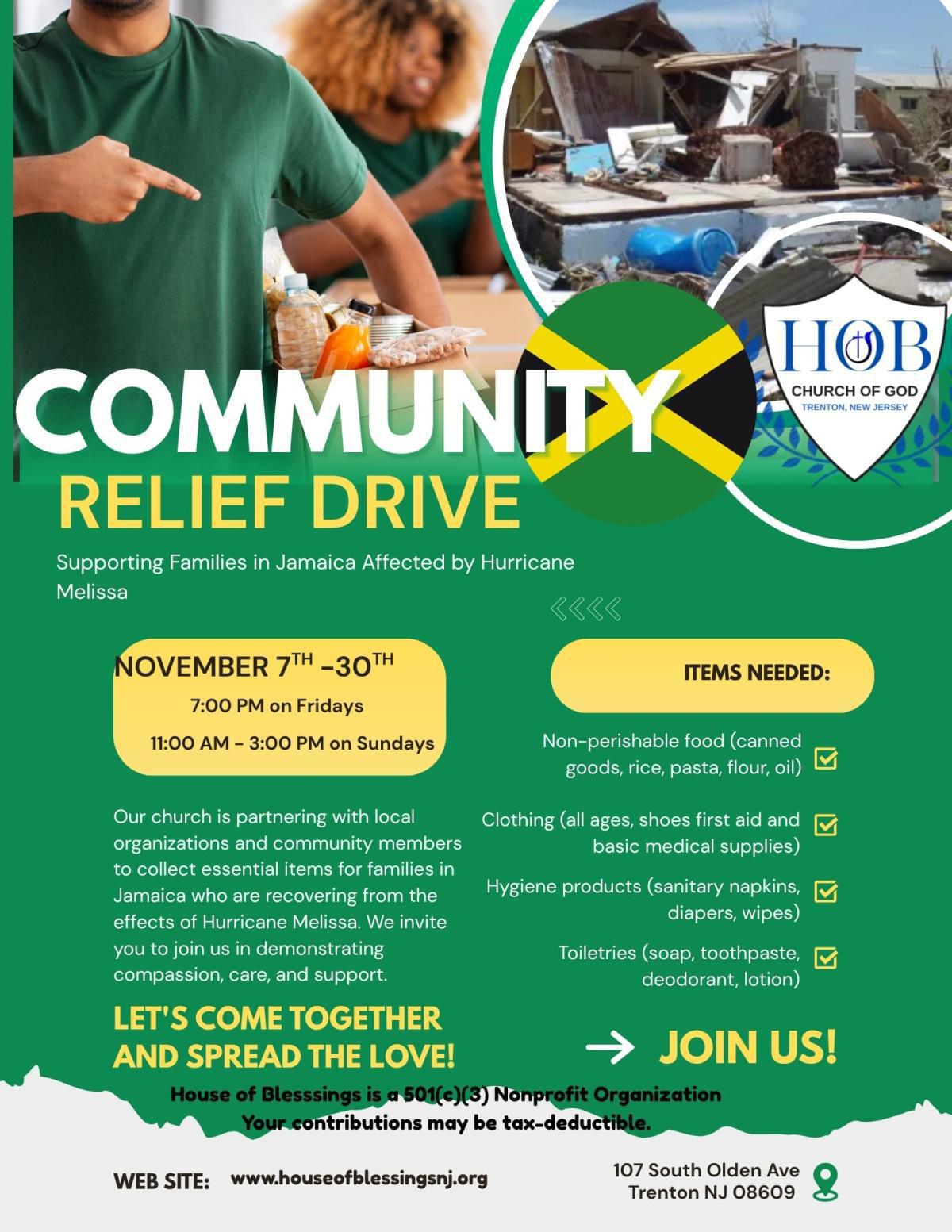 COMMUNITY REFLIEF DRIVE ( Nov 7th - 30th)