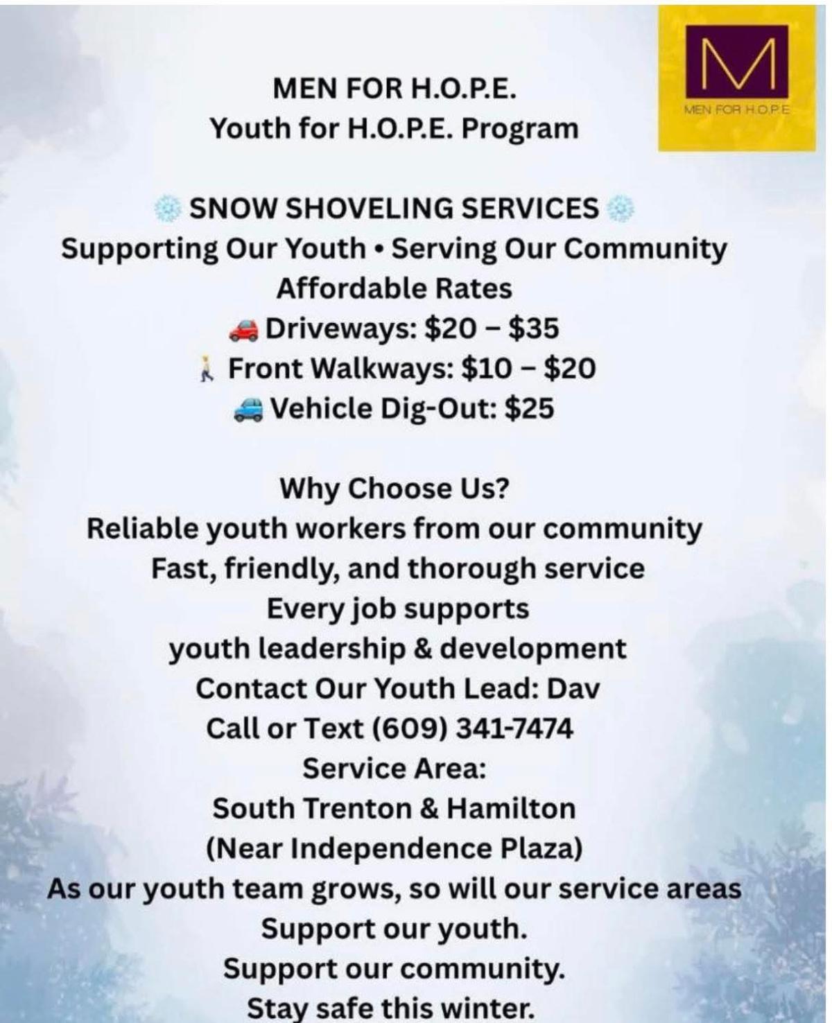 MEN FOR HOPE YOUTH FOR HOPE PROGRAM 