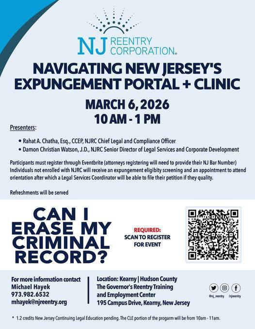 NJ Reentry Corporation presents Navigating New Jersey's Expungement Portal + Clinic