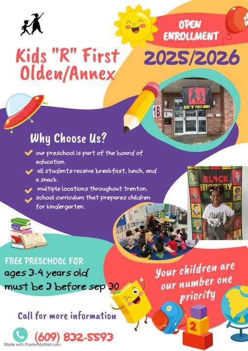 Kids R First is offering FREE preschool for all Trenton residents / Kids R First ofrece preescolar gratuito para todos los residentes de Trenton.