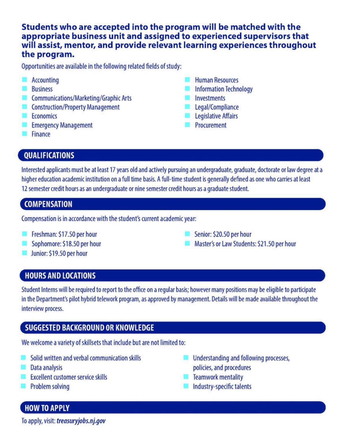 Paid internships! with New Jersey Department of the Treasury / ¡Pasantías remuneradas con el Departamento del Tesoro de Nueva Jersey!