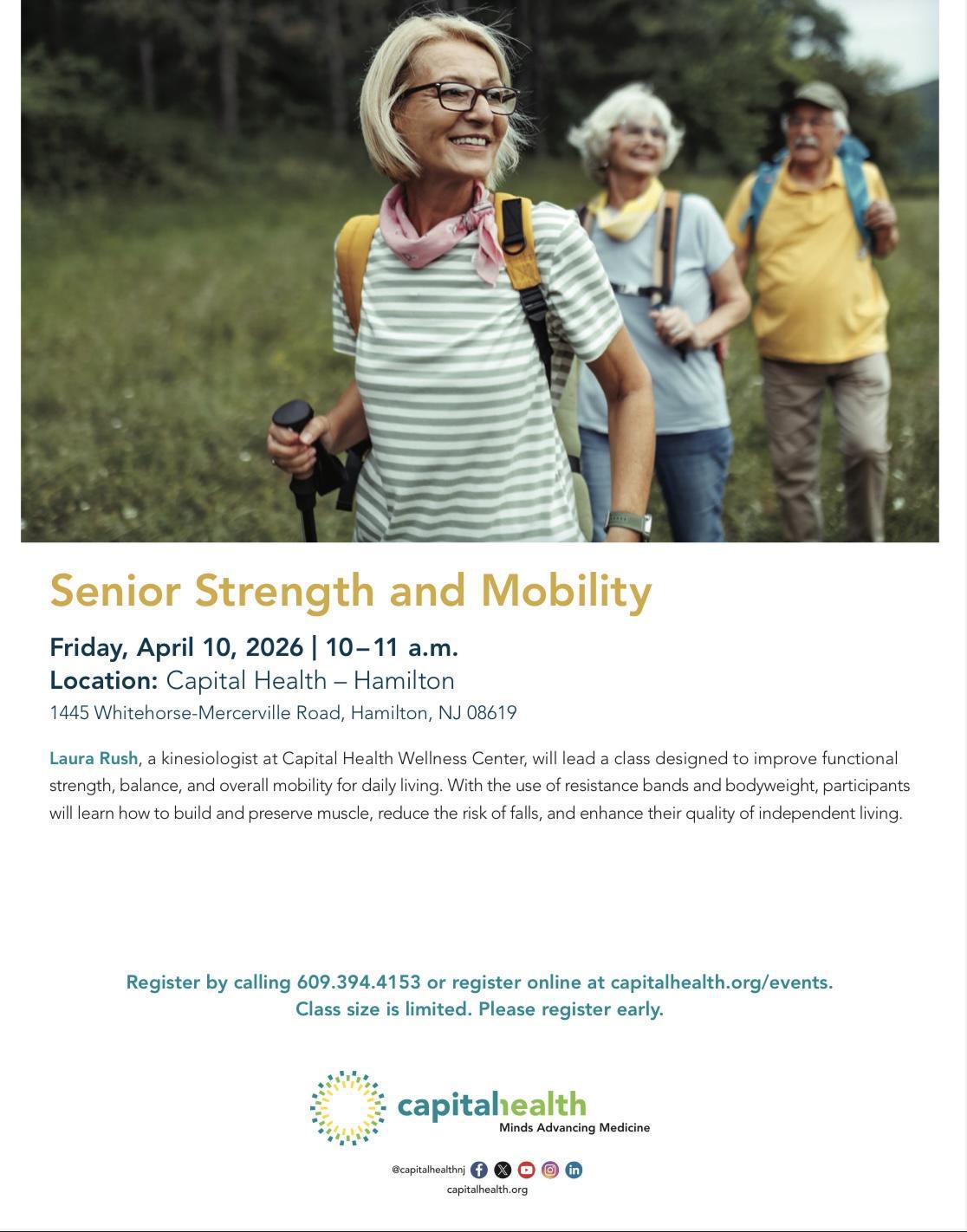 Senior Strength and Mobility (Capital Health Education). [Friday, April 10, 10–11am]