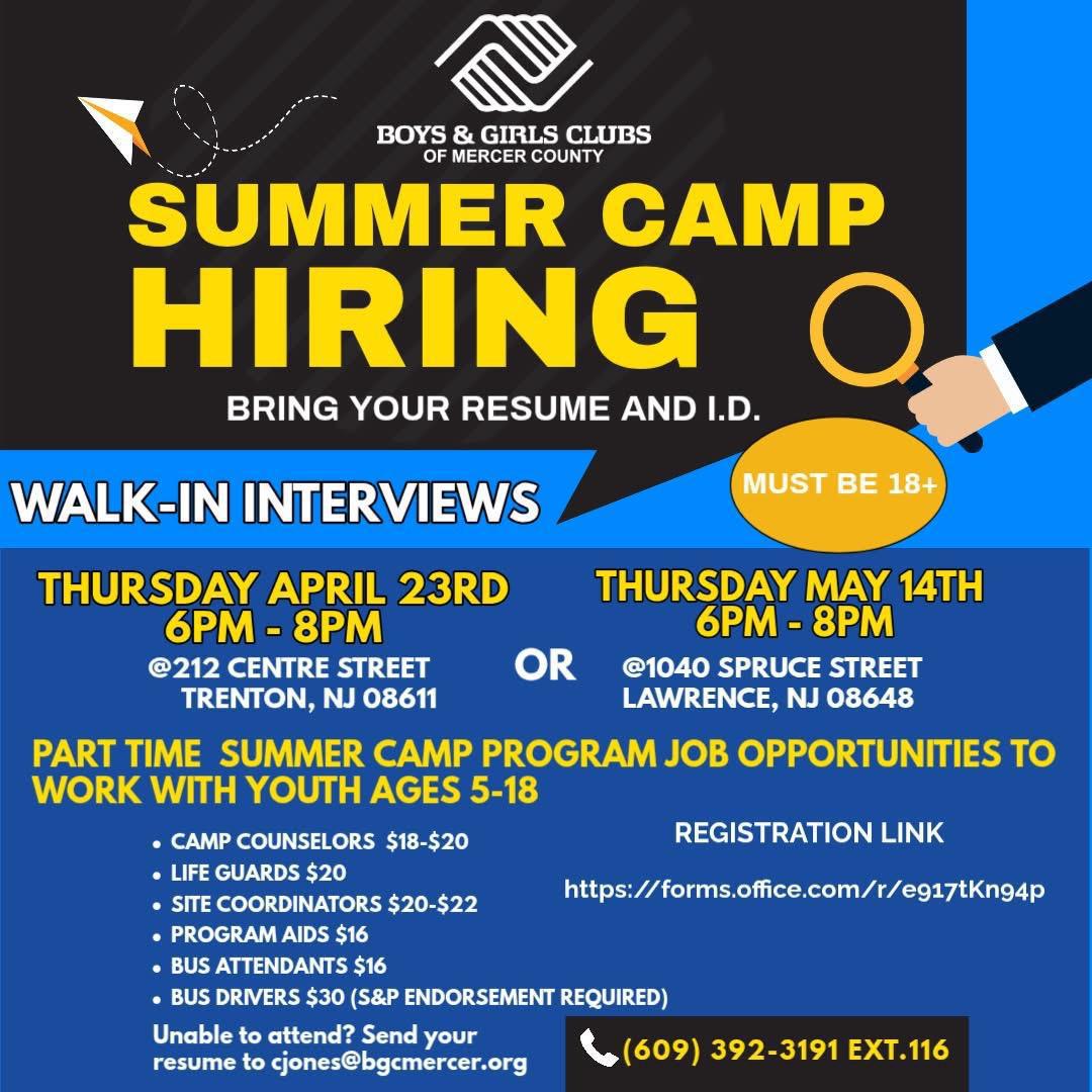 Boys & Girls Clubs of Mercer County SUMMER CAMP HIRING