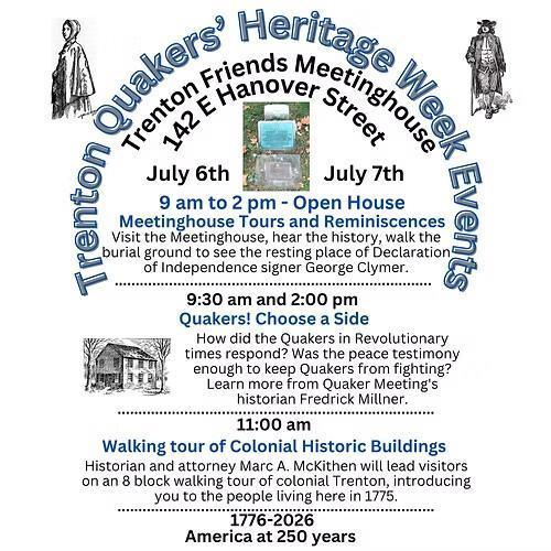 'Trenton Quakers' Heritage Week Events -Open House Meetinghouse Tours and Reminiscences 