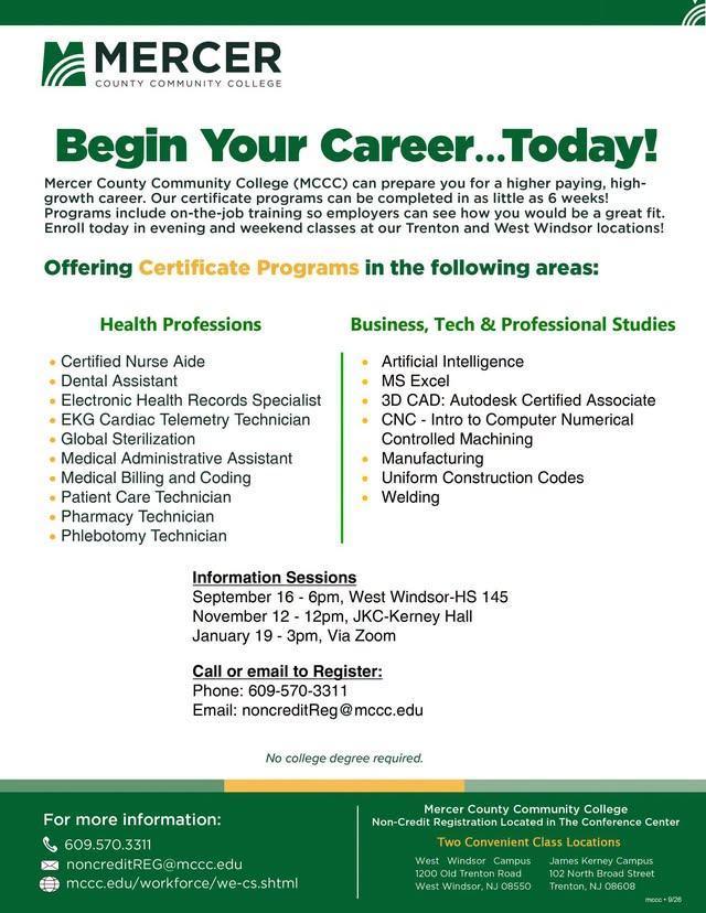 Complete your certificate in as little as 6 weeks at MCCC!
