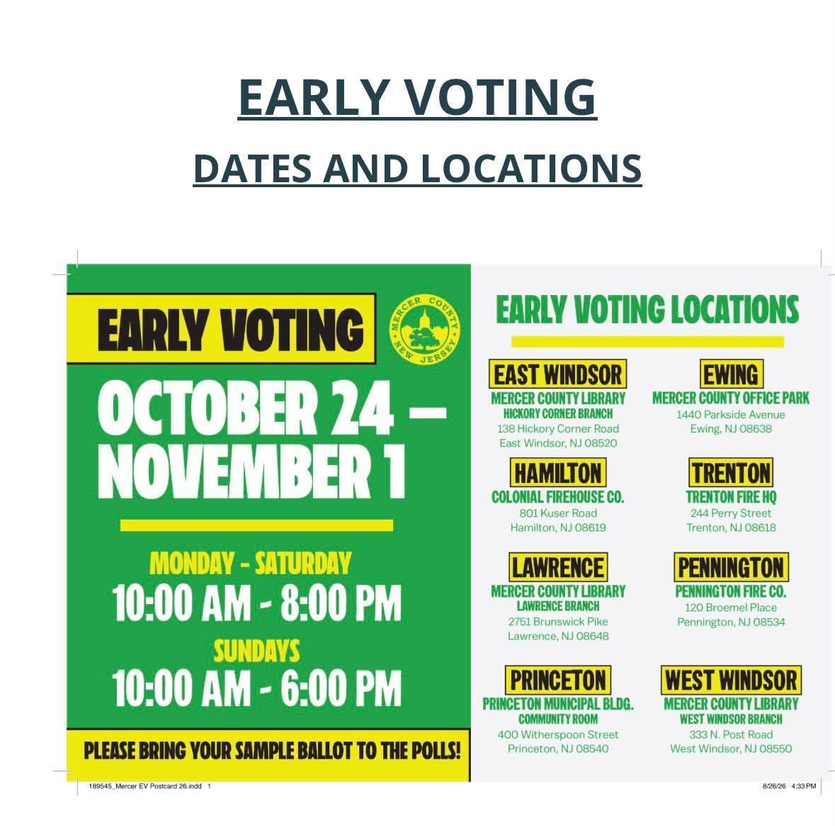 EARLY VOTING DATES AND LOCATIONS 