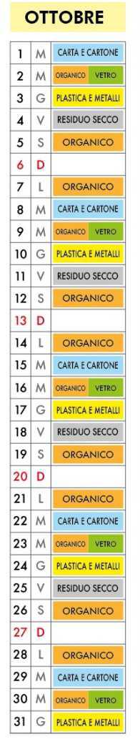 Calendario Raccolta Differenziata