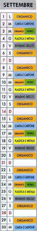 Calendario Raccolta Differenziata