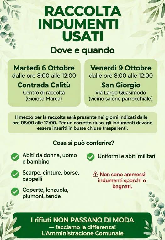 Raccolta Indumenti Usati (Dalle 08:00 alle 12:00)