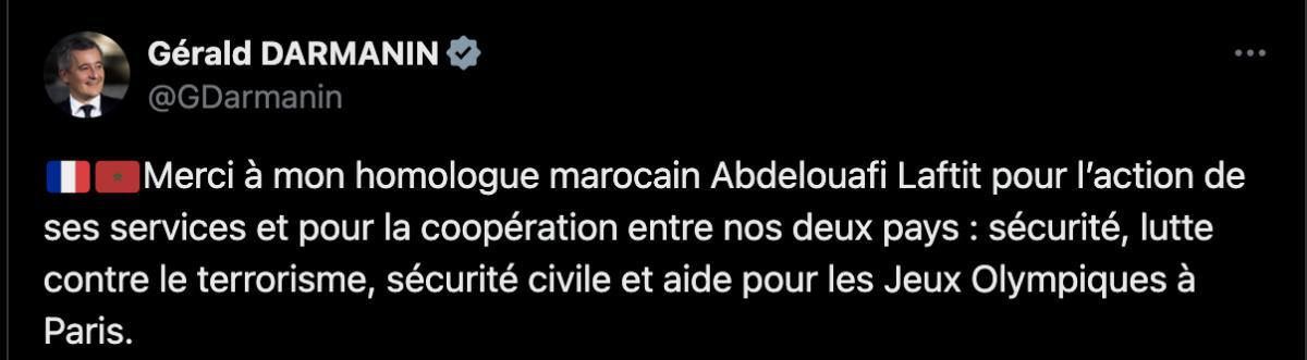 🇲🇦🇫🇷 Darmanin élogieux sur la coopération Franco-Marocaine en matière de sécurité