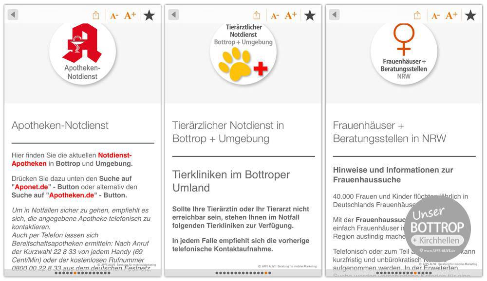 Das gibt es nur hier: Über 40 Angebote zu „Notrufen & Infos“ in der „Unser Bottrop“-App