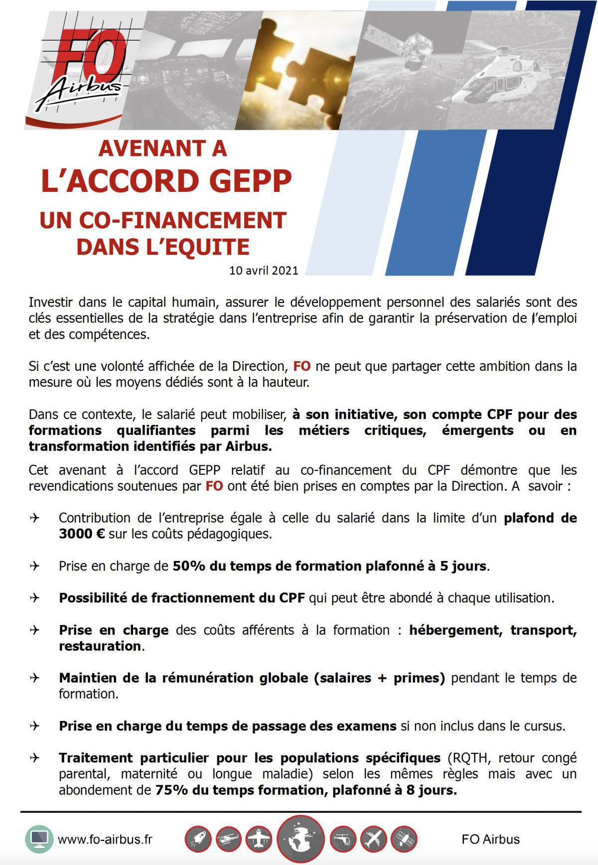 Avenant a l'accord GEPP un co-financement dans l'équité Avenant a l'accord GEPP un co-financement dans l'équité
