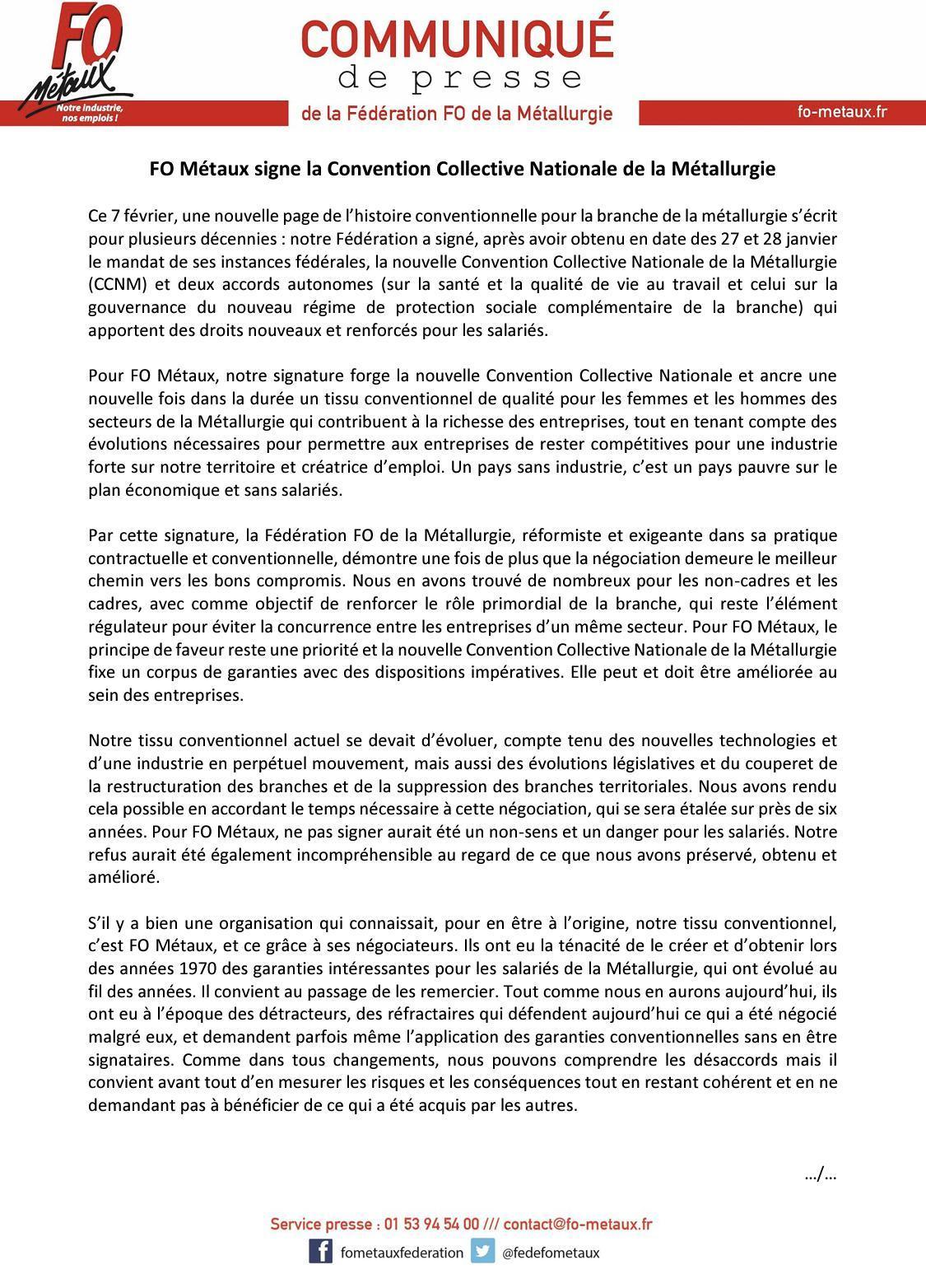 FO métaux signe la convention collective nationale de la métallurgie ! FO métaux signe la convention collective nationale de la métallurgie !