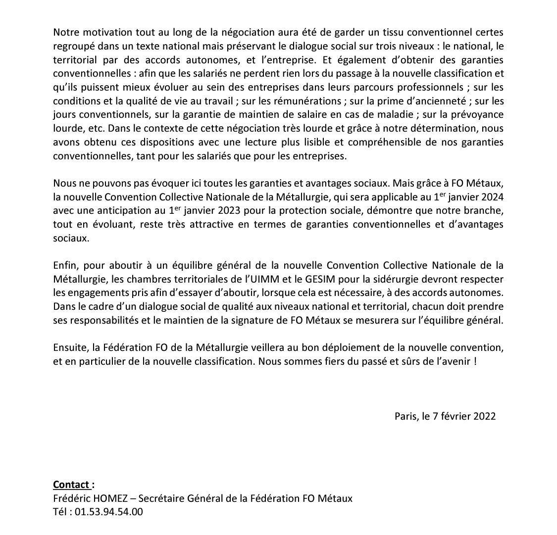 FO métaux signe la convention collective nationale de la métallurgie ! FO métaux signe la convention collective nationale de la métallurgie !