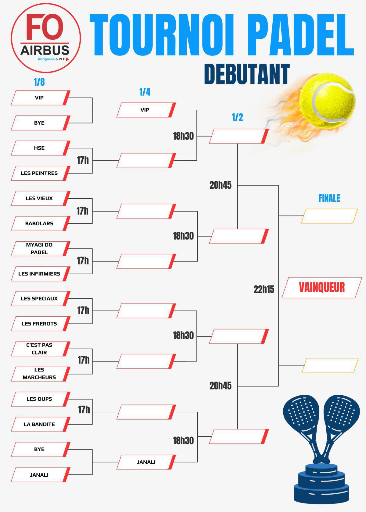 Tournoi de Padel FO : Consultez les tableaux !
