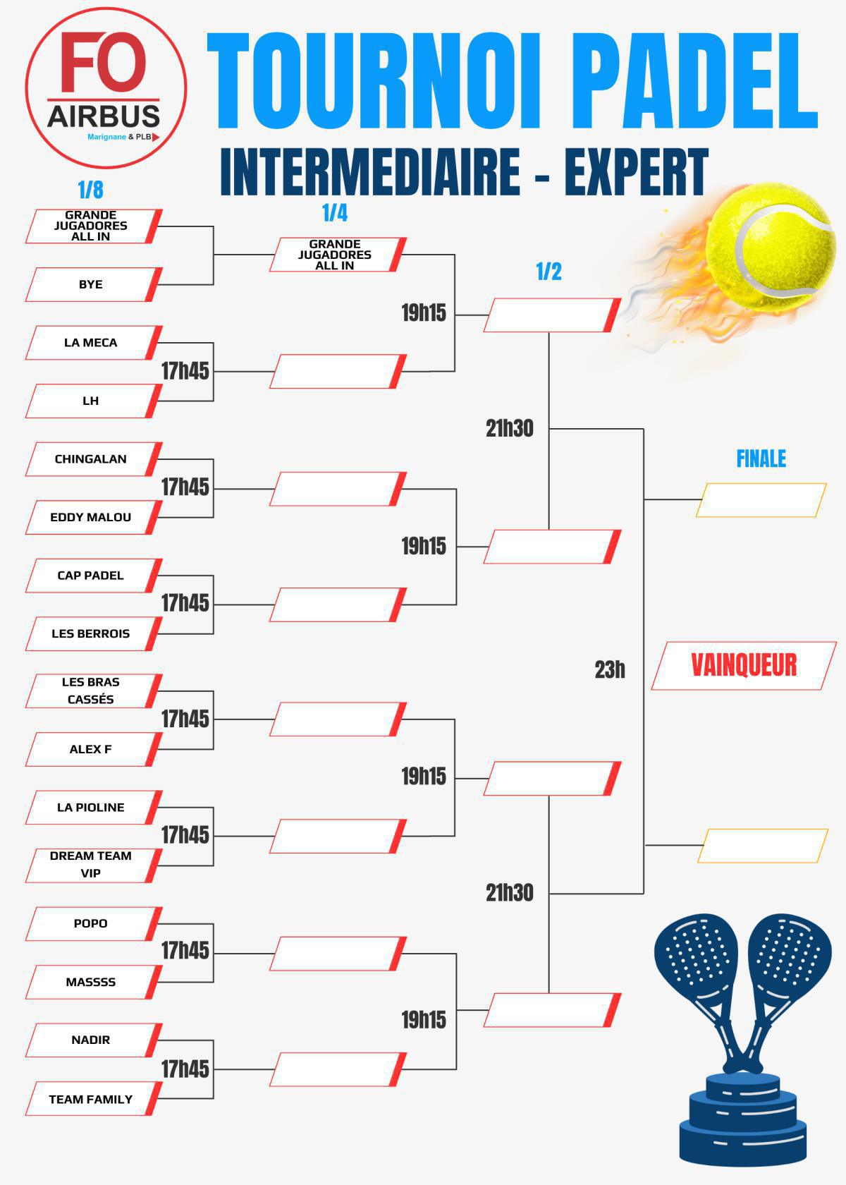 Tournoi de Padel FO : Consultez les tableaux !