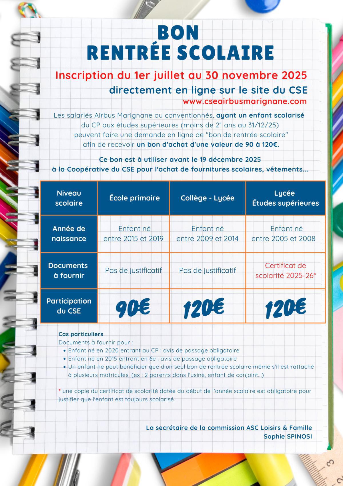 Bons rentrée scolaire 2025