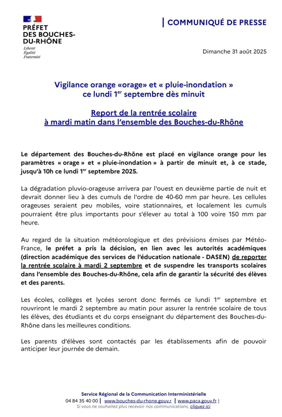 Report de la rentrée scolaire