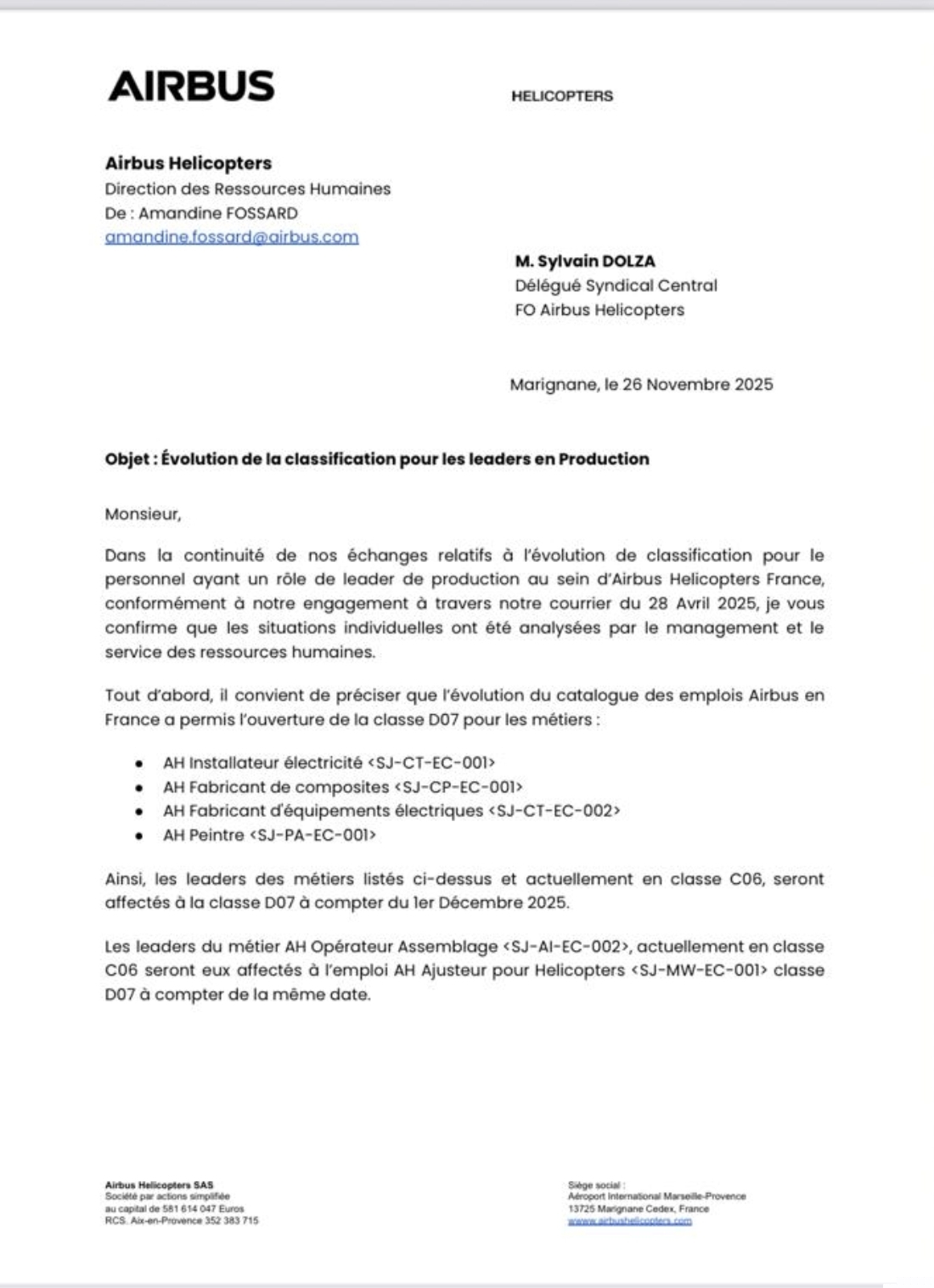 FO obtient l’ouverture de la classe D07 pour plusieurs métiers.