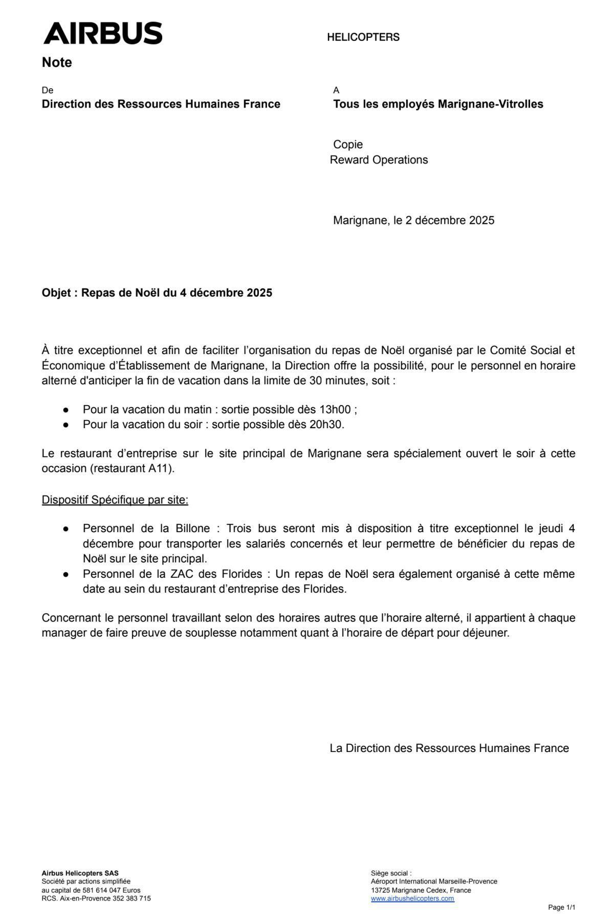 Souplesse obtenue pour le repas de Noël grâce à vos élus FO