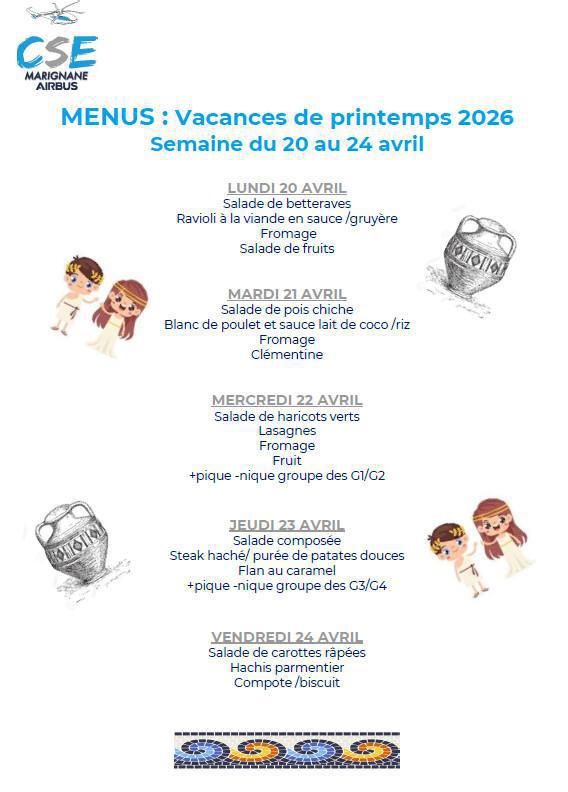 Programme & menu pour vos enfants au Centre Aéré, vacances de Pâques! Programme & menu pour vos enfants au Centre Aéré, vacances de Pâques!