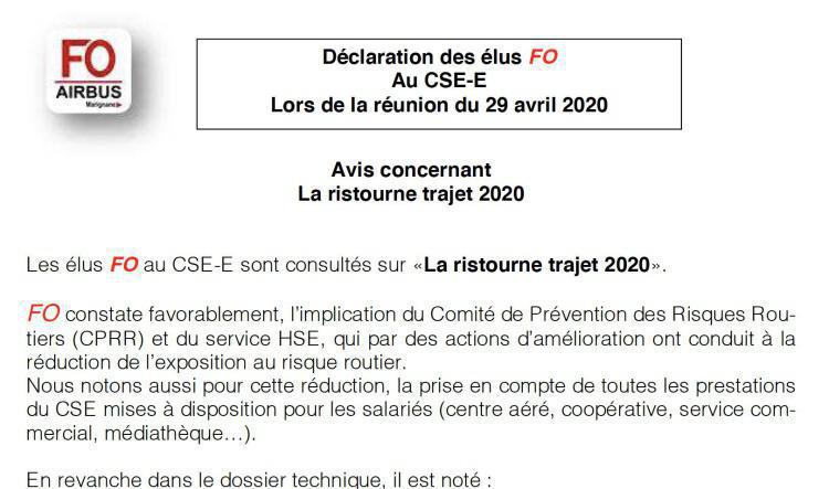 Déclaration sur la ristourne trajet 2020