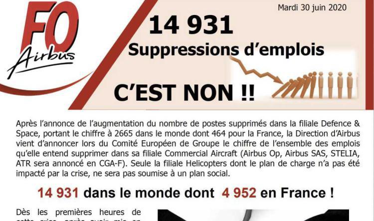 14931 Suppressions d'emplois C'EST NON !!