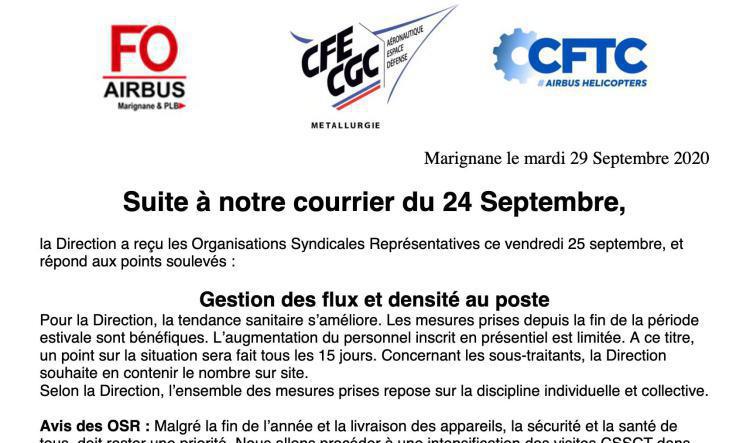 Suite à notre courrier du 24 Septembre,