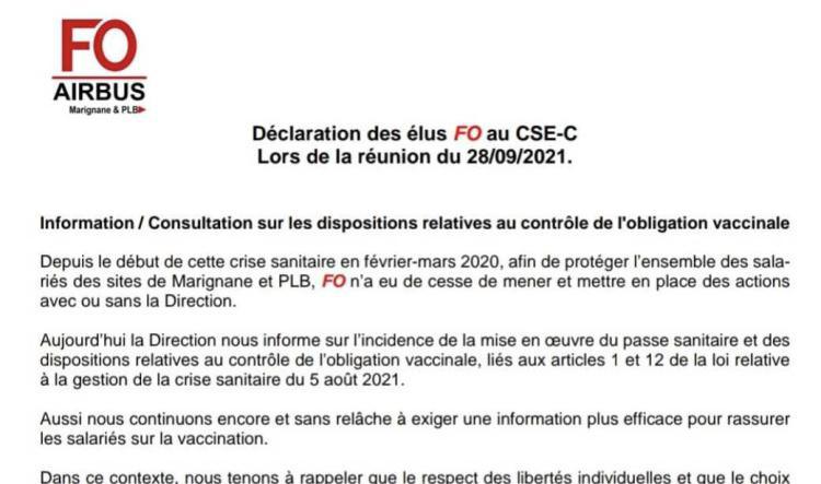 Déclaration sur le contrôle de l'obligation vaccinale
