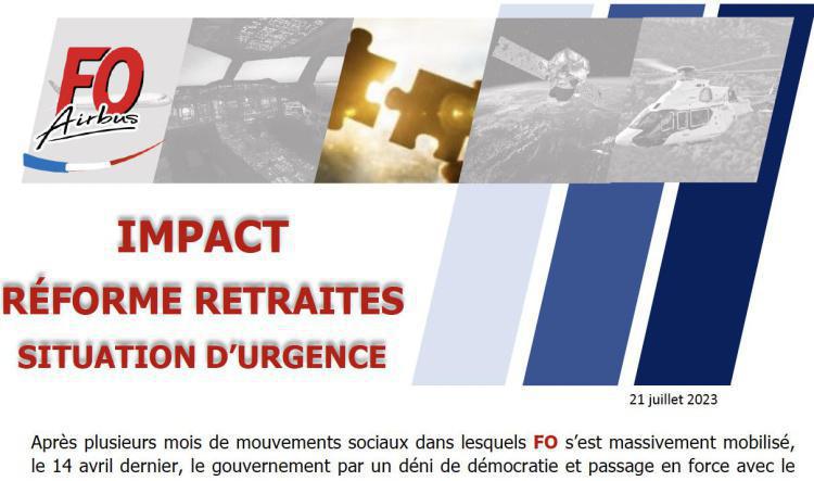 Impact réforme retraites, situation d'urgence.