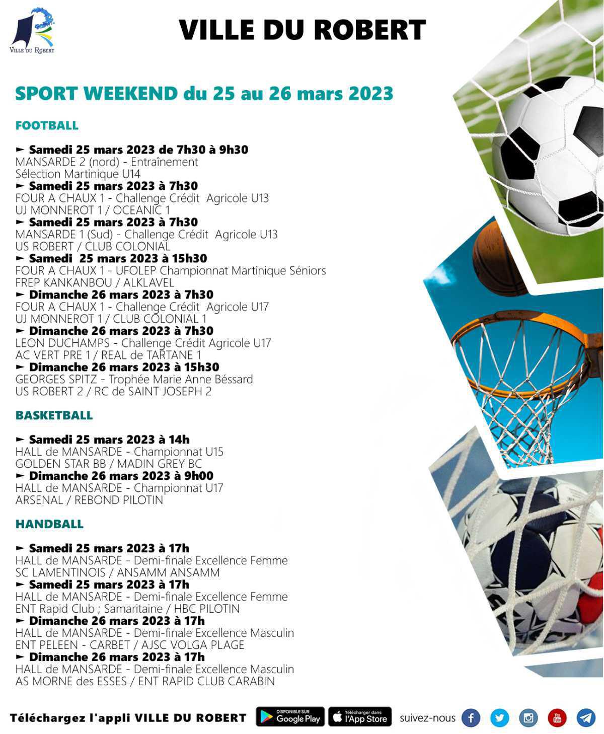 DU SAMEDI 25 AU DIMANCHE 26 MARS 2023 : SPORT WEEKEND