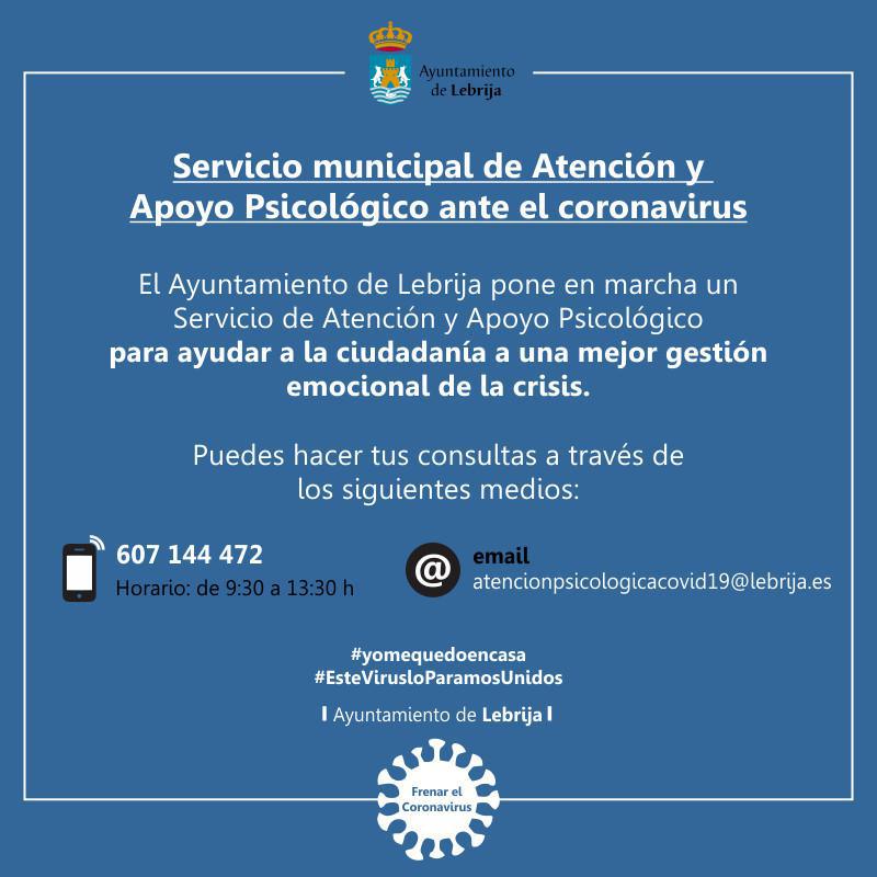 El Ayuntamiento de Lebrija pone en marcha un Servicio de Atención y Apoyo Psicológico con motivo de la pandemia del COVID-19