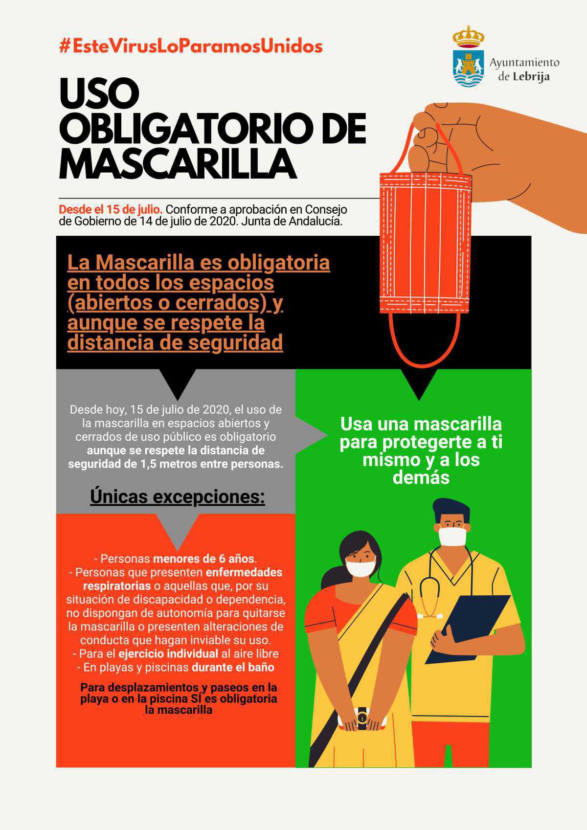 Las mascarilla es obligatoria desde hoy, en lugares cerrados y abiertos y aunque se respete la distancia de seguridad