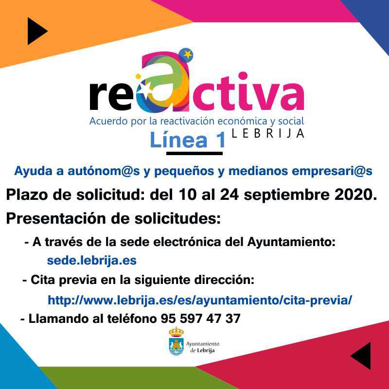 Reactiva Lebrija: Hasta el 24 de septiembre se podrá solicitar la ayuda dirigida a los autónomos y a los pequeños y medianos empresarios de Lebrija