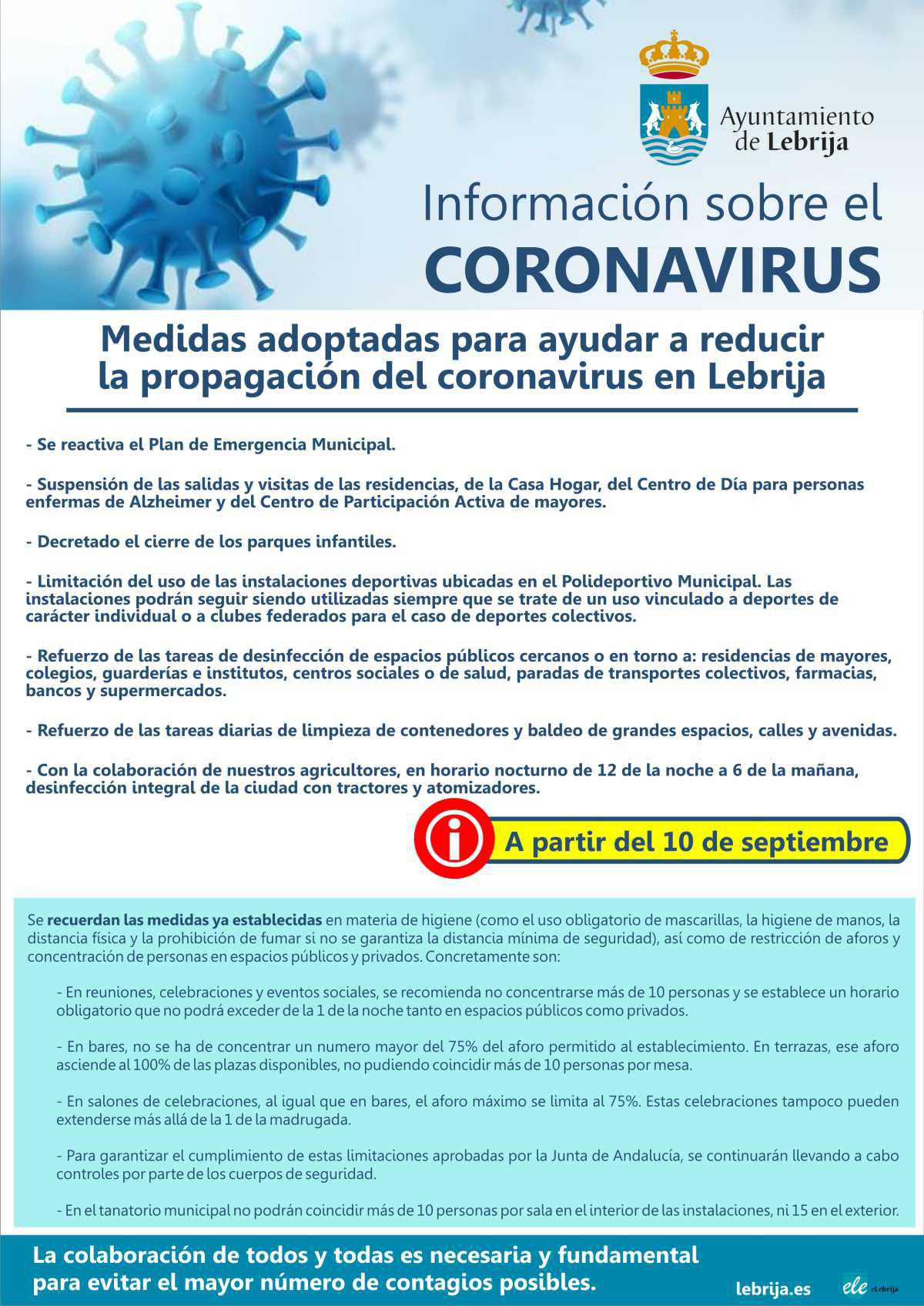 Actualizado: Medidas adoptadas para ayudar a reducir la propagación del Coronavirus en Lebrija