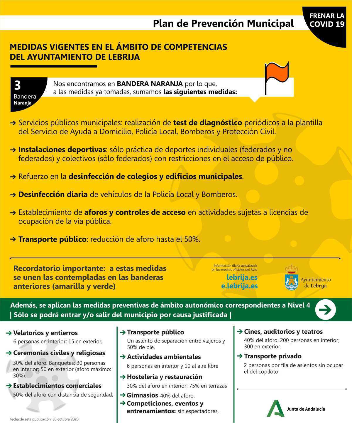  El número de PCR positivas en los últimos 14 días baja hasta 95 casos y mantiene a Lebrija en bandera naranja