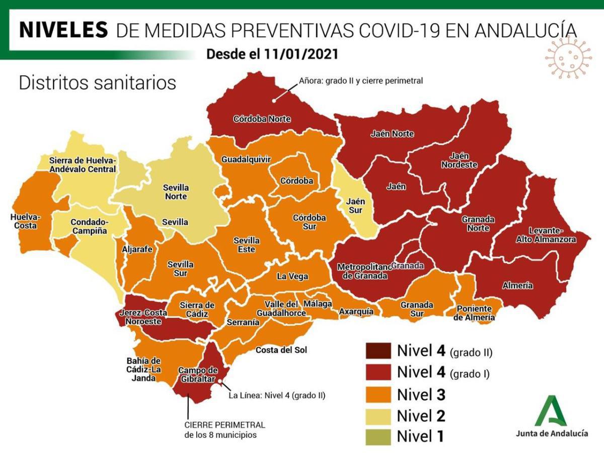 El Distrito Sevilla Sur, incluida la ciudad Lebrija, se sitúa desde hoy en Nivel 3 de Alerta Sanitaria en un día en el que el número de PCRs positivas en nuestra ciudad es de 42 casos
