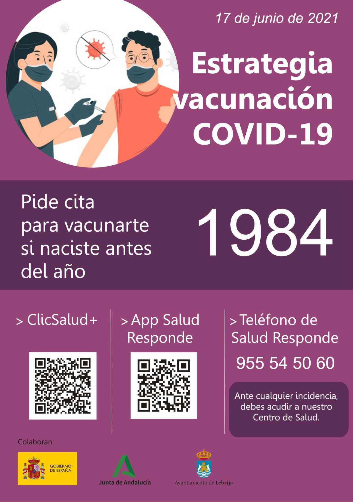 Disponible la solicitud de cita para vacunación COVID-19 para personas nacidas en 1983 y 1984
