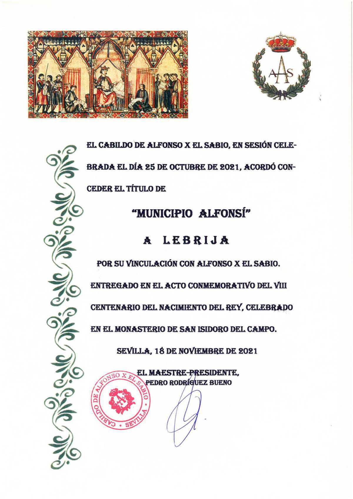 Lebrija recibe el reconocimiento como “Municipio Alfonsí”