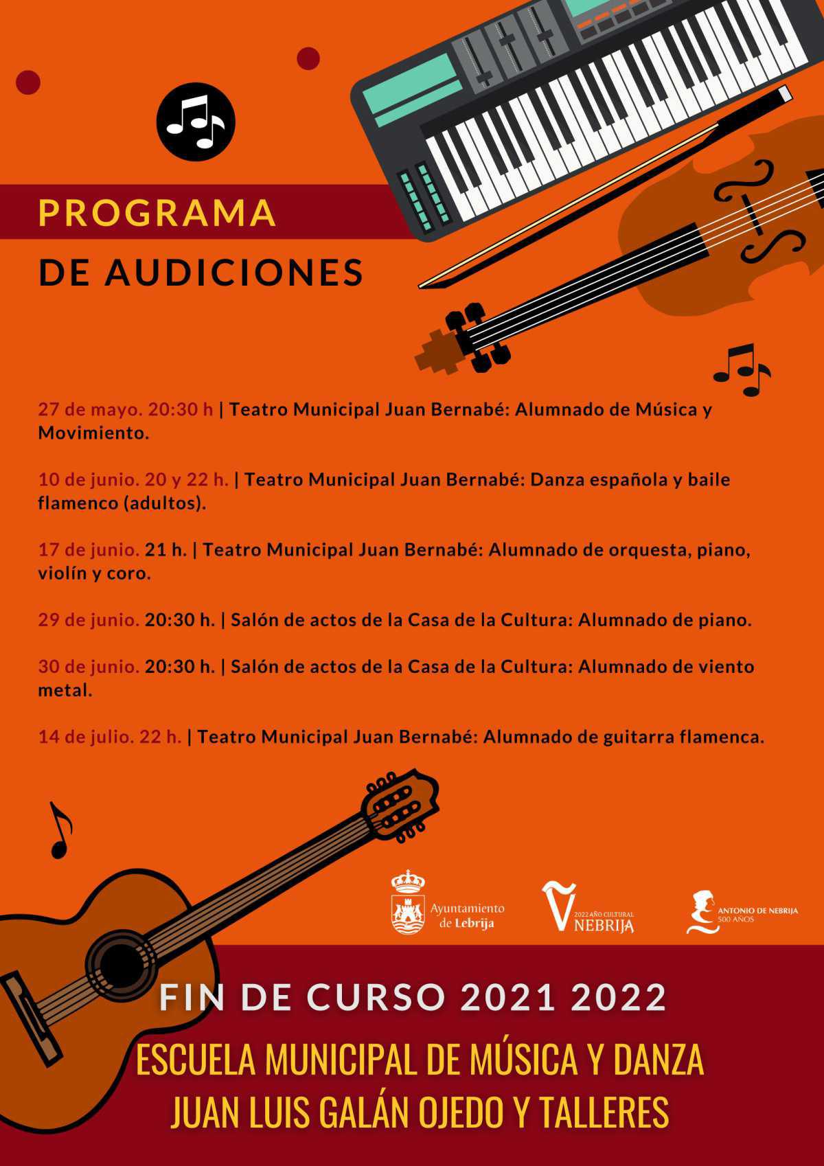 Las audiciones de la Escuela Municipal de Música comenzarán a celebrarse a partir del 27 de mayo